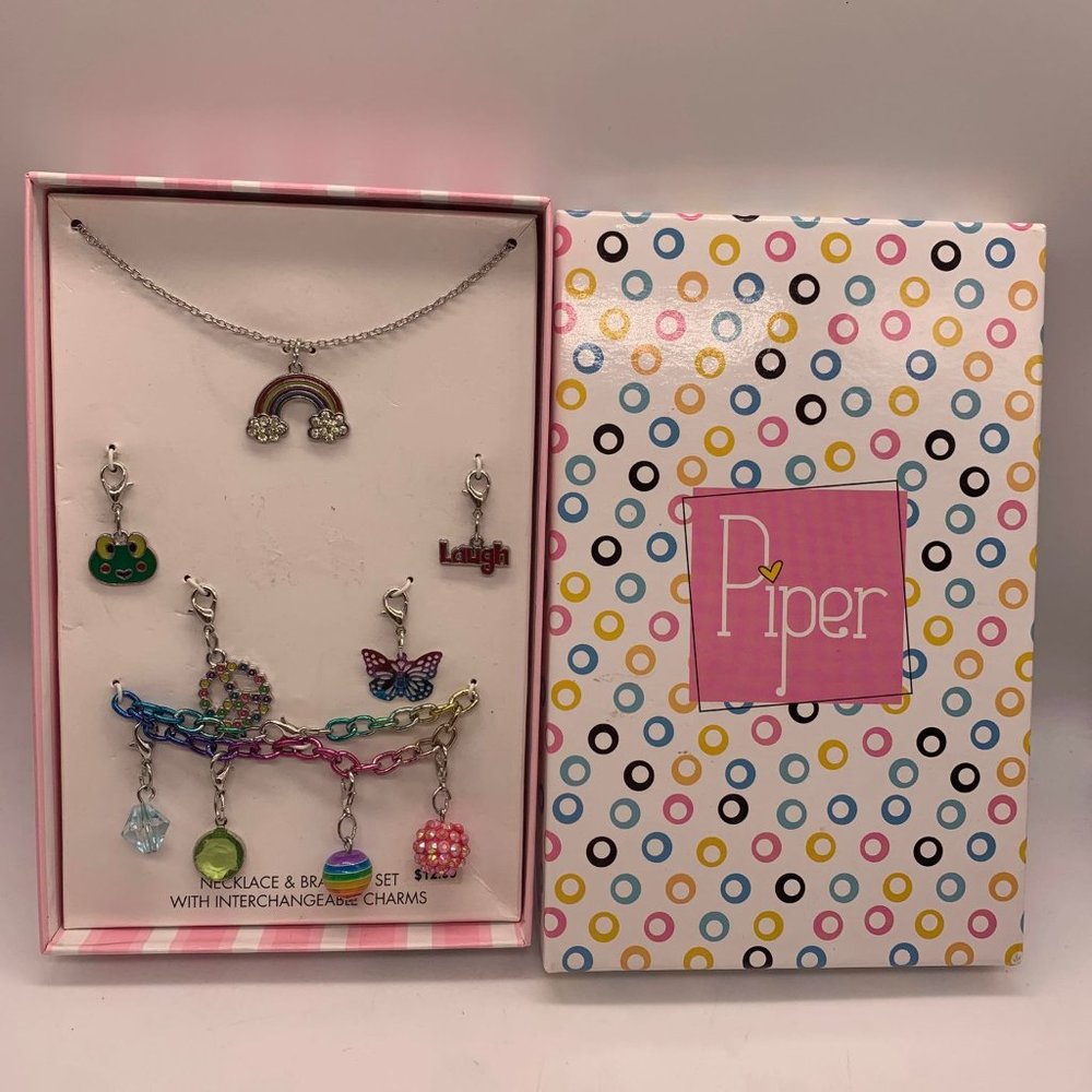 NIB Piper Rainbow Silver Tone Boxed Necklace Set